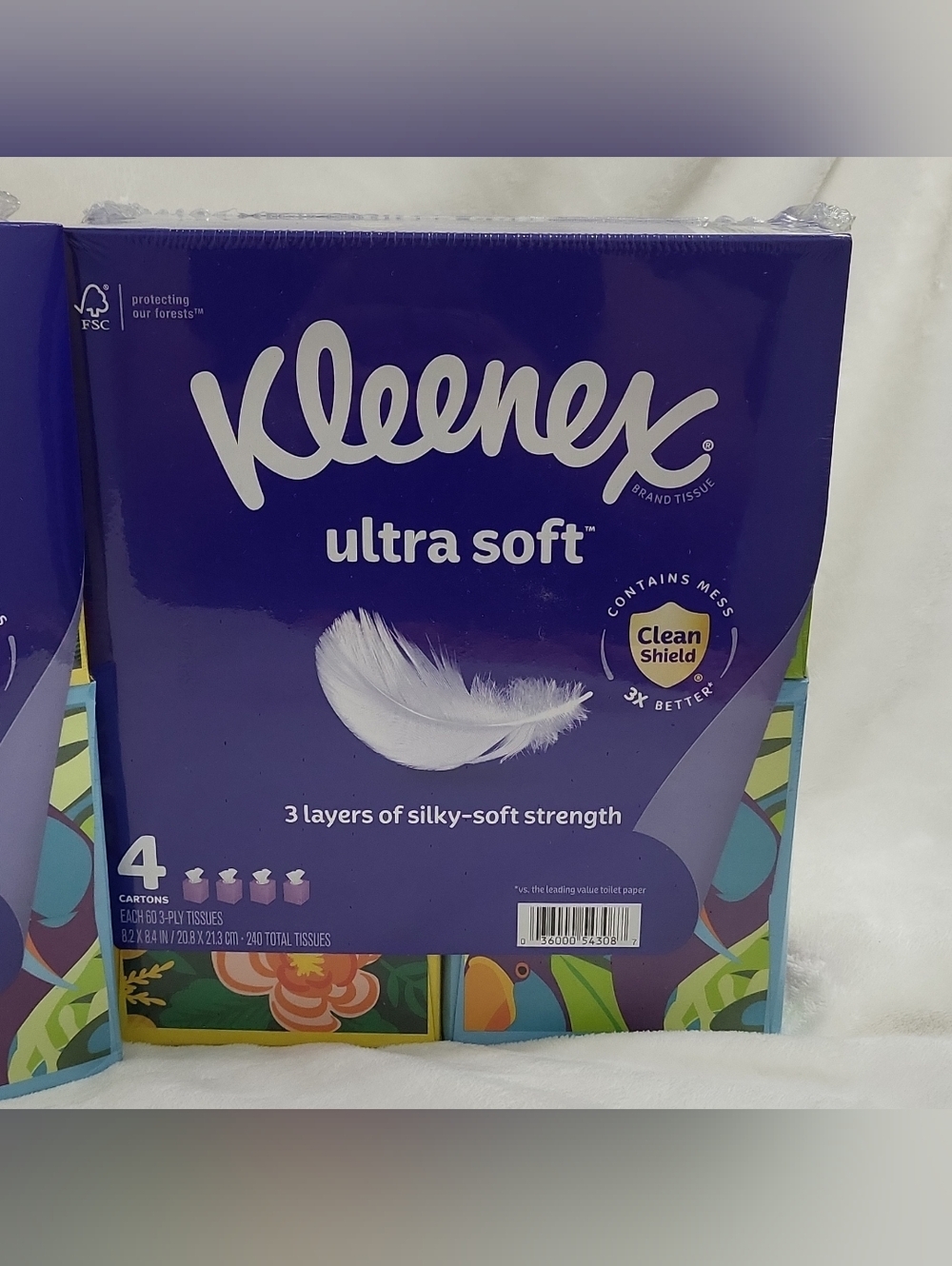 Kleenex Ultra Soft 3-Ply Tissue Box 4 Pack Clean Shield Floral Design On Boxes - Picture 8 of 9